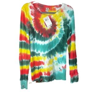 Lucky Brand Tye Dye waffle knit long sleeve top size Large